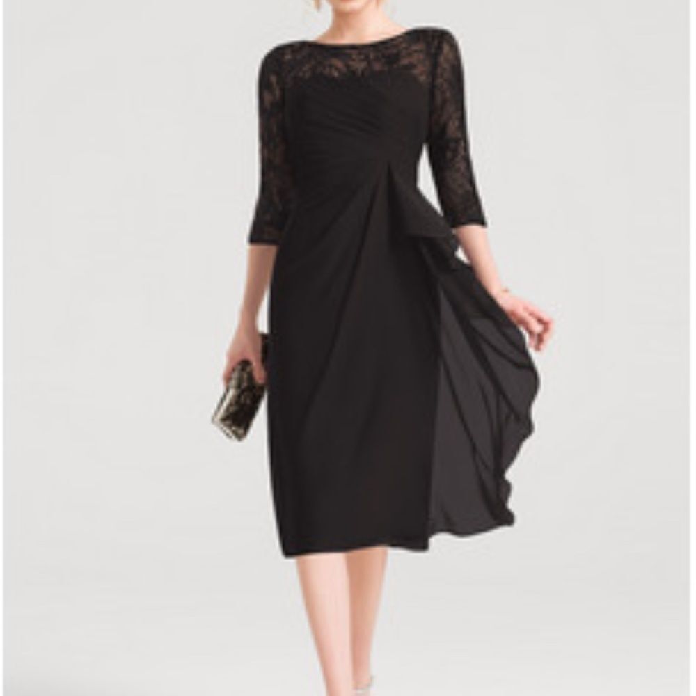 JJ's House Black Chiffon Scoop Neck Cascade Ruffle Cocktail Dress Sz 6‎